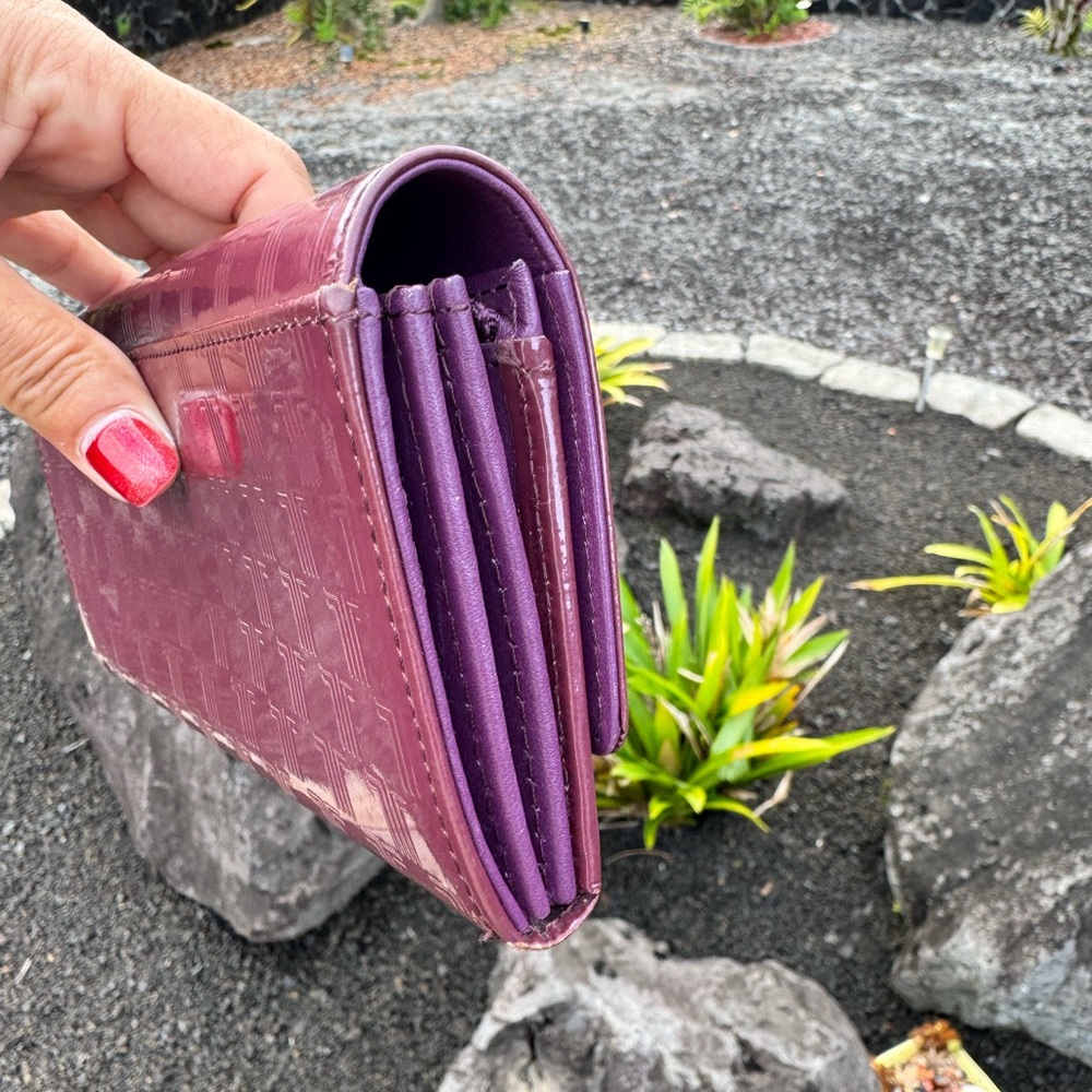 Lanvin Collection Patent Leather Long Wallet Purple Bow Zip Coin Purse - Picture 4 of 10
